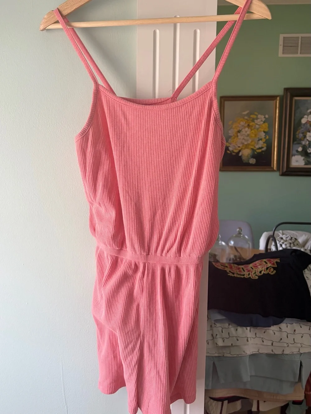 Old Navy Pink Ribbed Spaghetti-Strap One-Piece Romper